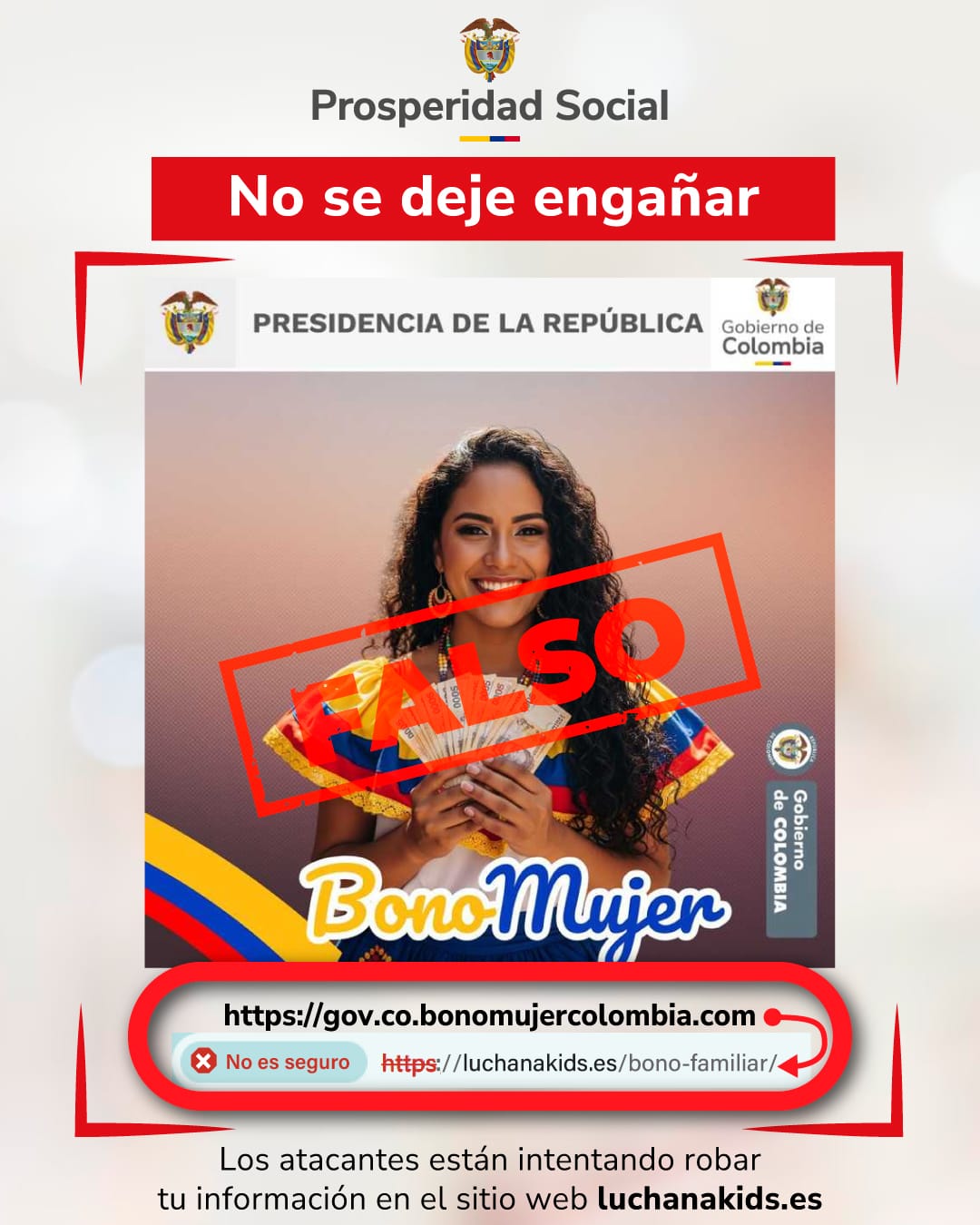 Prosperidad Social alerta sobre publicación falsa del supuesto “Bono Mujer de $850.000”