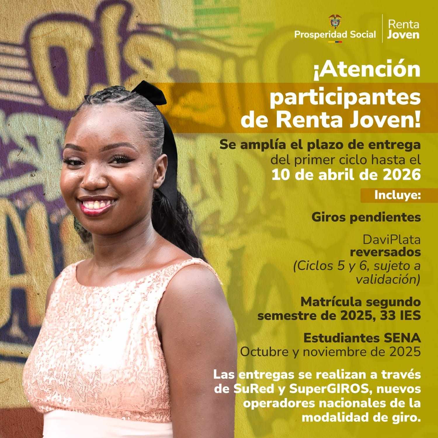 Prosperidad Social amplía el periodo de transferencias de Renta Joven en modalidad de giro